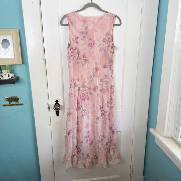 VTG Believe Ballet Pink Floral Fairy Garden Ruffle Midi Dress Romantic Size 10 - Picture 13 of 15